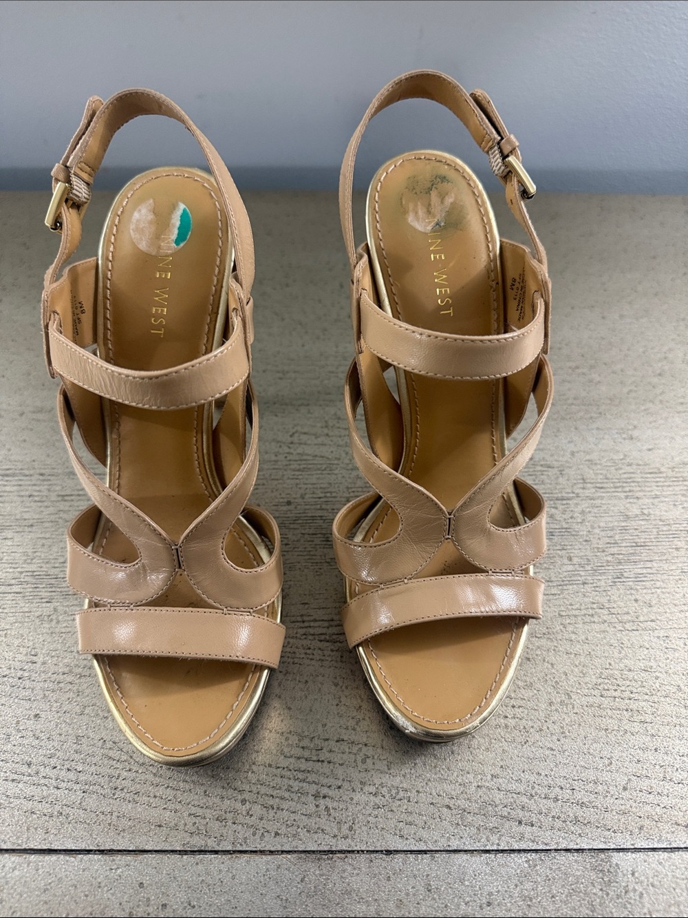 Nine West Beige Strappy Wedge Sandals